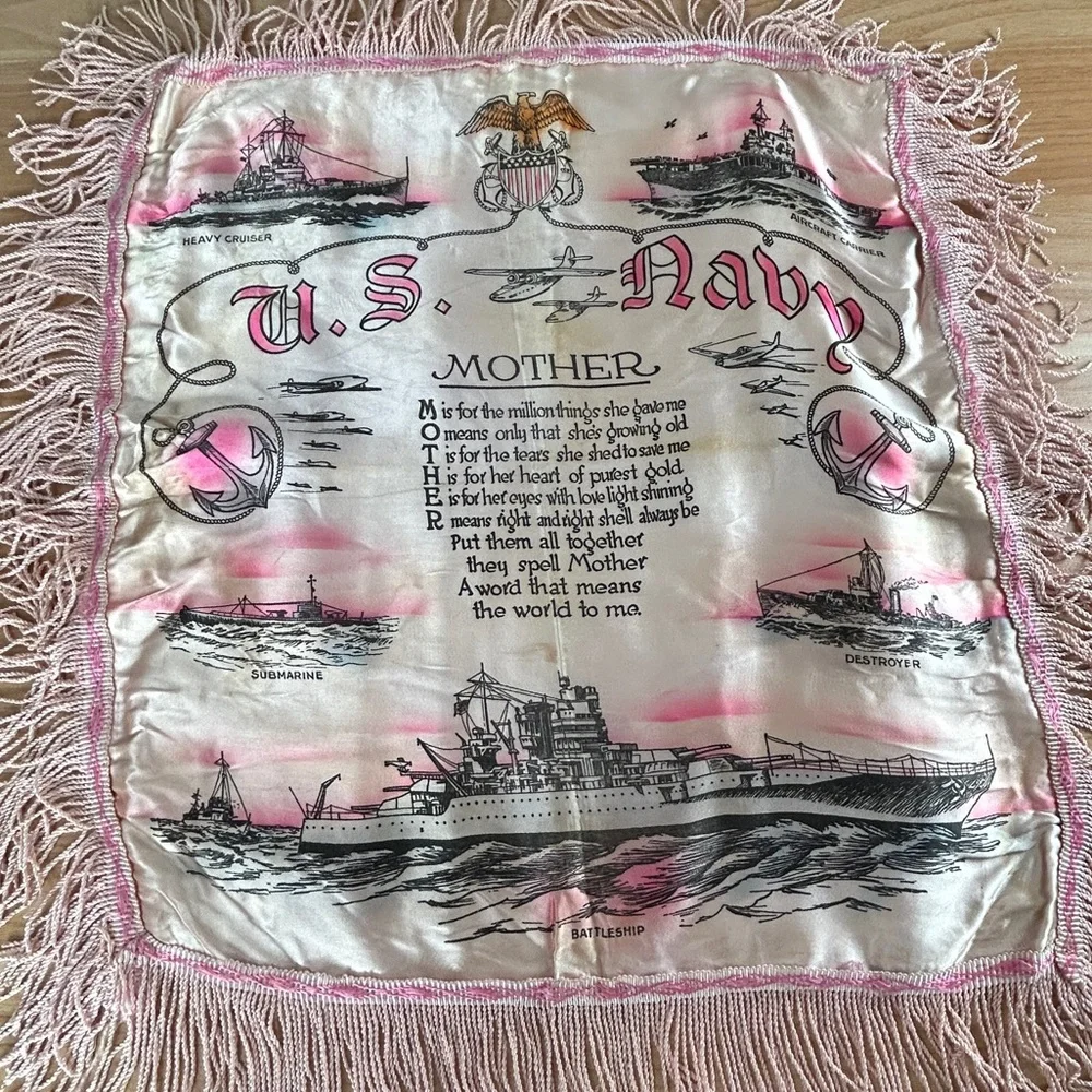 Antique Pillow Sham Silk US Navy Sailor Mother Poem Original Military